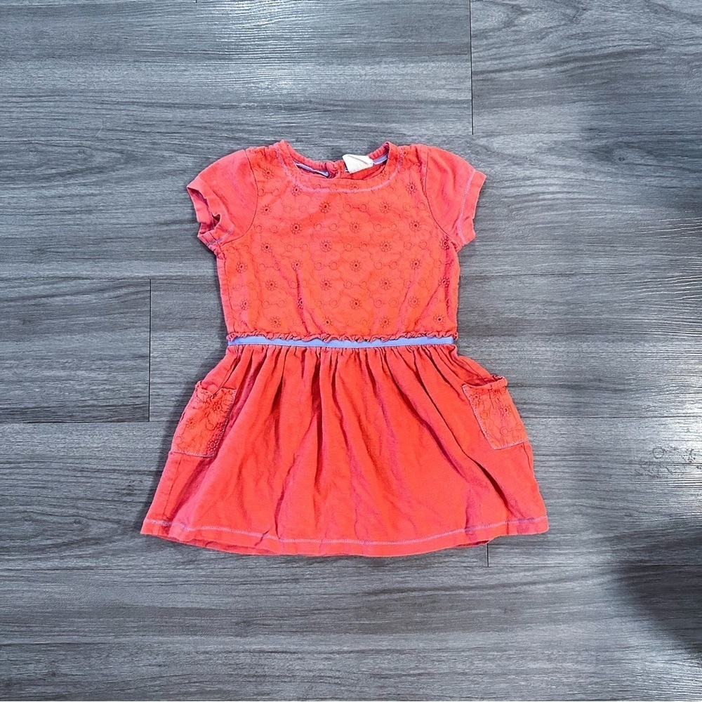 3/$20⚡️ Girls Mini Boden Coral Blue Eyelet Summer Spring Casual Cotton Dress